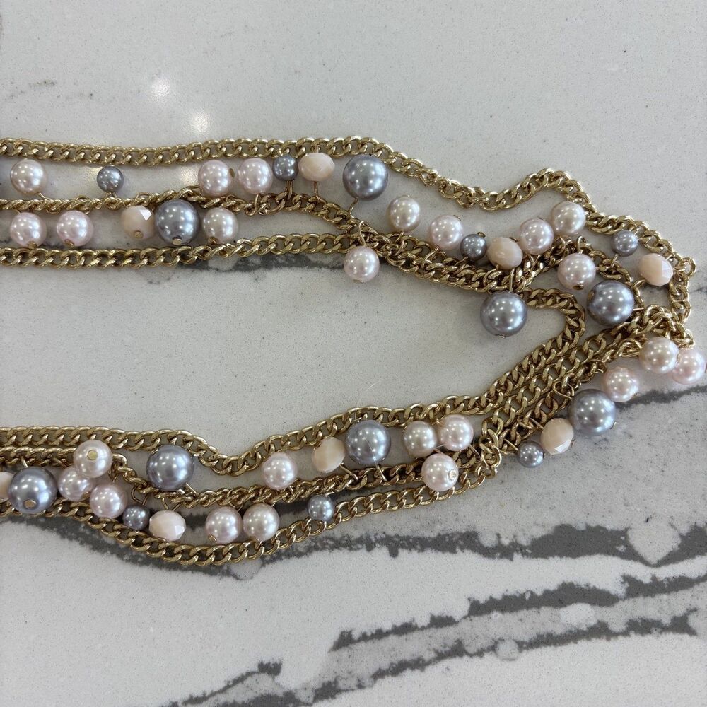 NEW Faux Pearl Beaded Necklace Earring Set Gold Tone Pink NWT Mom Wife Gift Glam - Picture 6 of 8